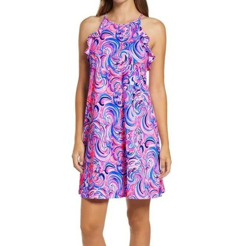 Lilly Pulitzer Billie Dress Pink Blue Swirl Pima Cotton Resortwear Travel Small